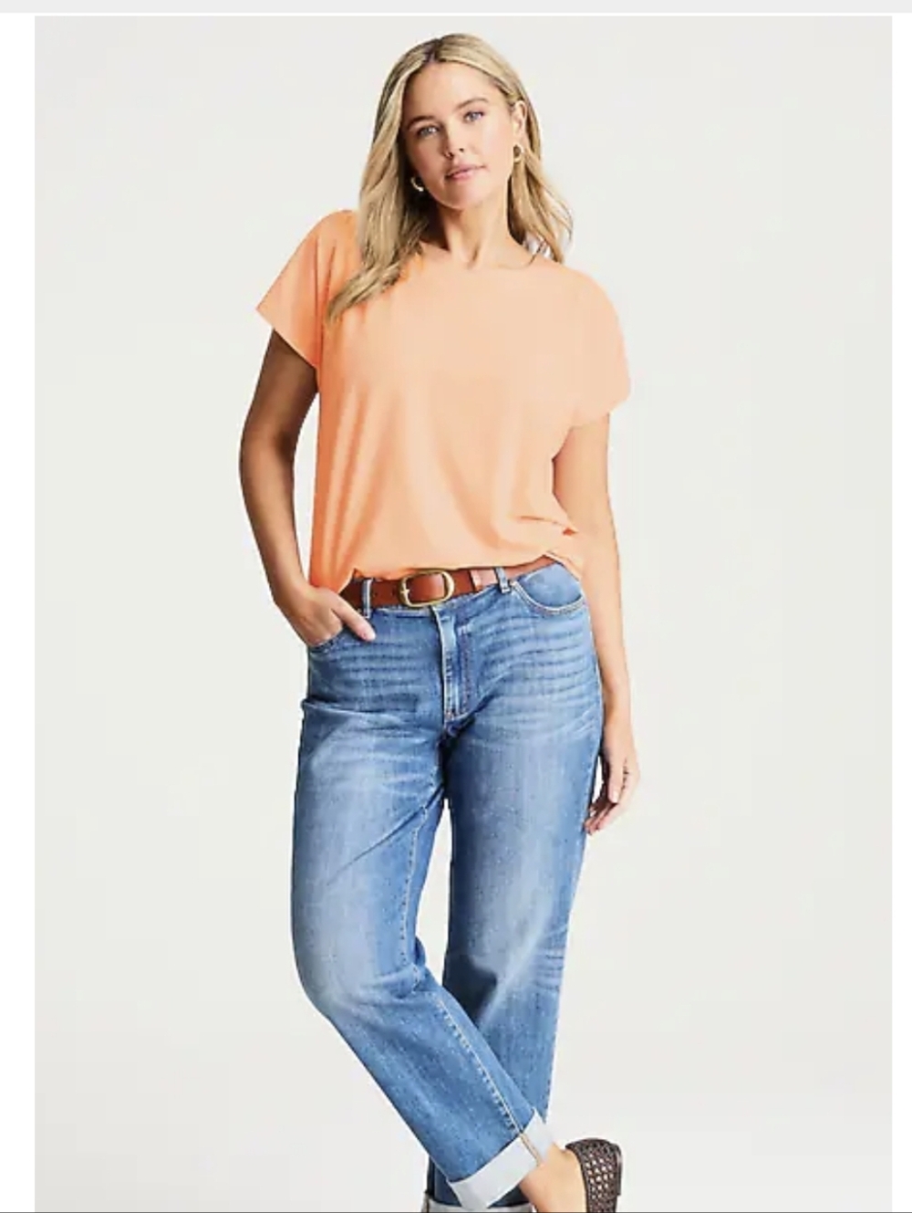 J. Jill Luxe Supima Scoop Neck Tee In Coral Dust Size Large